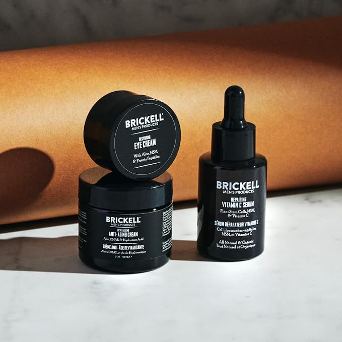 Brickell Men's Advanced Anti-Aging Skin Care Routine, Night Face Cream, Vitamin C Facial Serum and Eye Cream, Natural and Organic, Scented, Skin Care Gift Set