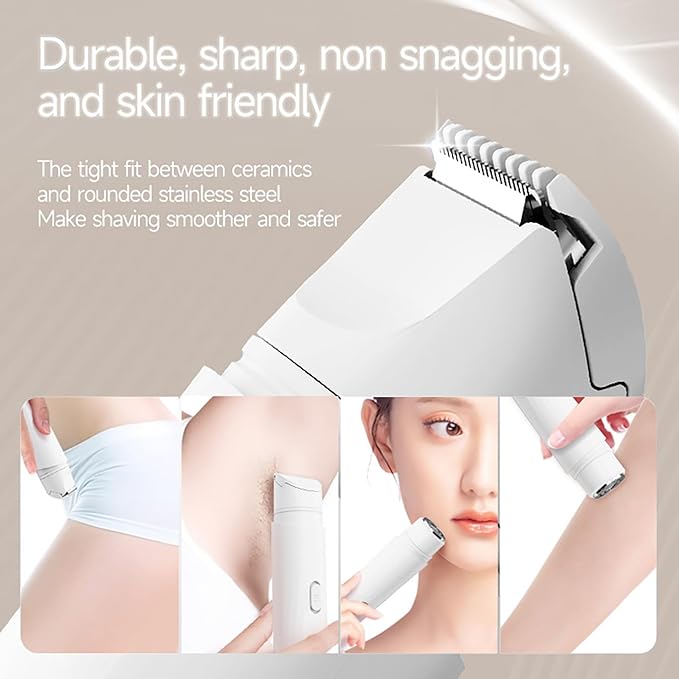 Bikini Trimmer for Women Pubic Hair: 2 in 1 Eletctric Razors for Women - Rechargeable Eletctric Shaver - IPX6 Waterproof Bikini Trimmer,Suitable for Underarms, Legs, Arms, Body,Face (White)