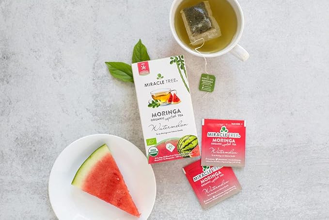 Miracle Tree - 3 Count of Organic Moringa Superfood Tea, 25 Individually Sealed Tea Bags, Watermelon (Keto, Detox, Energy/Immunity Booster, Vegan, Gluten-Free, Organic, Non-GMO, Caffeine-Free)