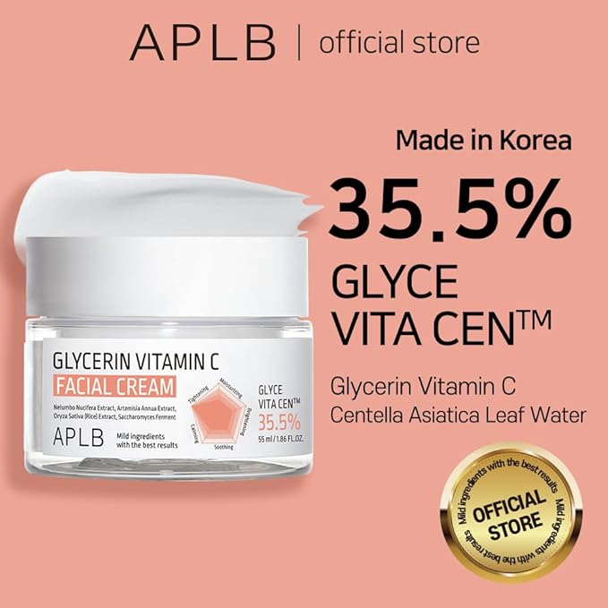 APLB Glycerin Vitamin C Facial Cream | GLYCE VITA CEN™ 35.5% 1.86 FL.OZ/Korean Skincare, Soothing, Moisture retention, Elasticity care, Revitalize for gentle and improve skin texture