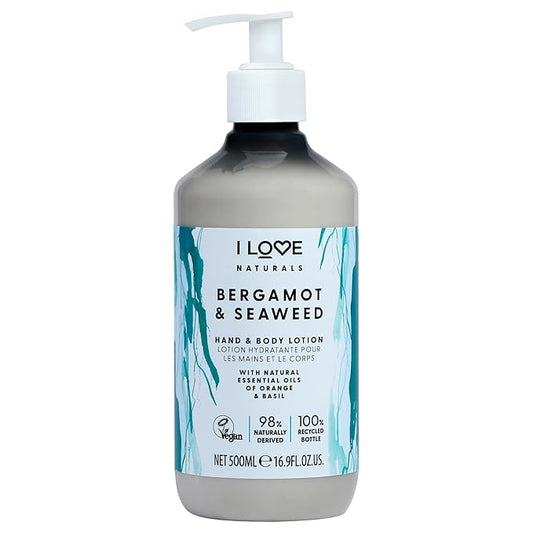 I Love Naturals Bergamot and Seaweed Hand and Body Lotion - Moisturizing Lotion for Dry Skin - Coconut Oil and Shea Butter Lotion - 16.9 oz