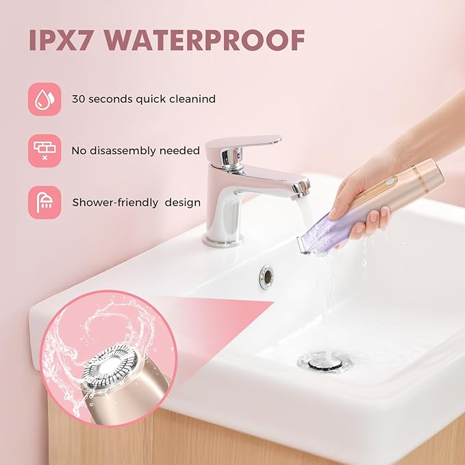 2 in 1 Bikini Trimmer for Women, Dual Head Electric Razor, IPX7 Waterproof Wet/Dry Use Women Electric Shaver, Painless Body Facial Hair Remover for Bikini Legs Arm Underarm, Rechargeable