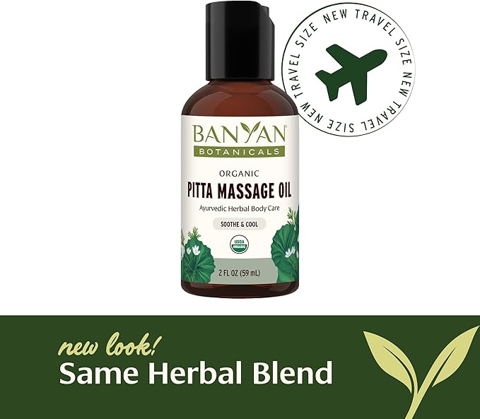 Banyan Botanicals Pitta Massage Oil – Organic Massage Oil Infused with Ayurvedic Herbs – with Gotu Kola and Guduchi (Tinospora cordifolia) – 2 oz. – Non-GMO Sustainably Sourced Abhyanga Massage Oil