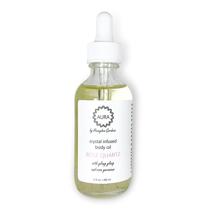 Honeybee Gardens Crystal Infused Body Oil, Rose Quartz, Organic, Moisturizing, Non-Greasy, for All Skin Types, 2 Fl Oz