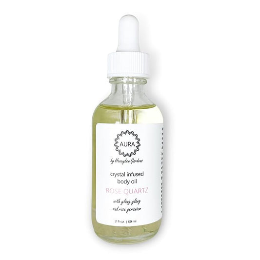 Honeybee Gardens Crystal Infused Body Oil, Rose Quartz, Organic, Moisturizing, Non-Greasy, for All Skin Types, 2 Fl Oz