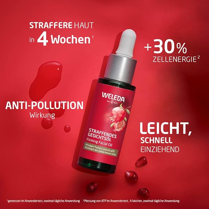 Weleda Face Care Plumping Oil, 1 Fluid Ounce, Plant Rich Moisturizer with Pomegranate Extract and Aloe Vera