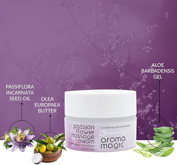 Passion Flower Massage Cream | Hydrates, Softens & Nourishes Skin | Aromatherapy Spa Cream for Glowing, Healthy-Looking Skin | Non-Greasy, Toxin-Free | 1.76 Oz (50g)
