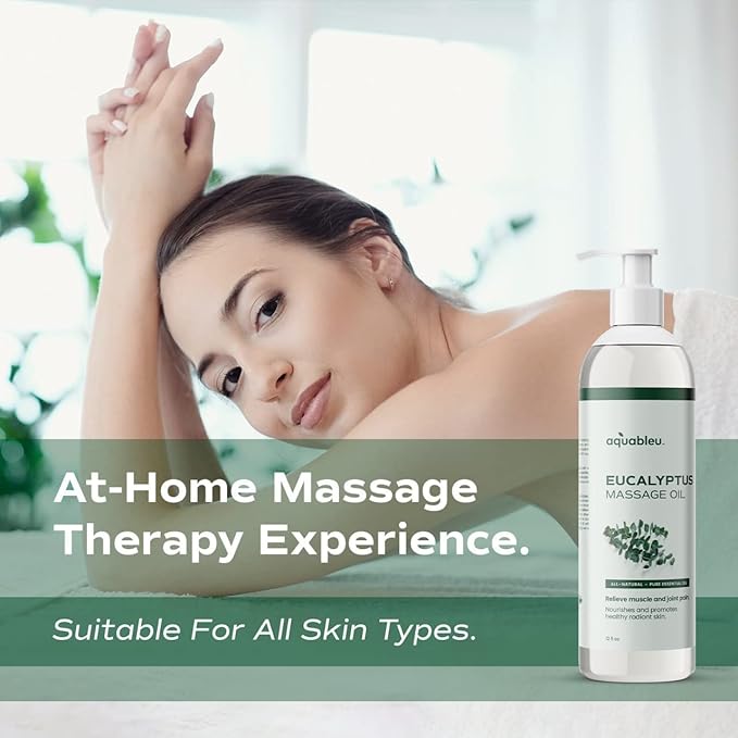Eucalyptus Massage Oil 100% Pure & All-Natural - Natural at-Home Massage Therapy, Soothes Skin & Muscles - Full Body Relaxing Massage Oil for Men and Women 12 fl oz