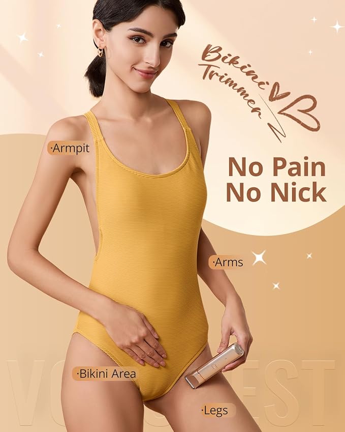 Electric Bikini Trimmer: 2 in1 Body Facial Hair Remover - Painless Pubic Hair Shaver (Rose Gold)