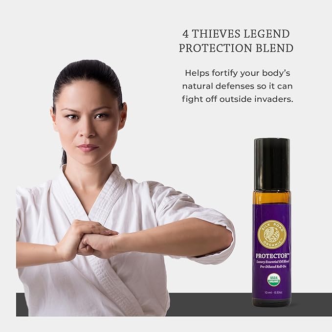 Organic Protector Essential Oil Immunity Blend Roll On, Based on Thieves Oil Legend, 100% Pure USDA Certified Health Shield Aromatherapy - 10 ml Roller by Silk Road Organic