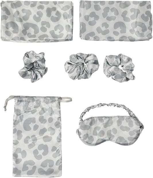 Leopard Spots 6-Pack Pillowcase, Eye Mask, & Scrunchies Set-Standard