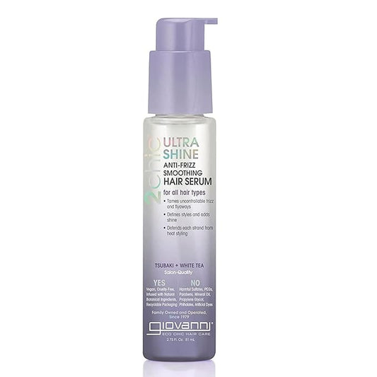 Giovanni 2chic Ultra-Shine Anti-Frizz Smoothing Hair Serum, 2.75 oz – All Hair Types, Dual Taming Complex of Tsubaki Seed Oil & White Tea, Detangles, Smooths & Conditions, Tames Frizz & Flyaways