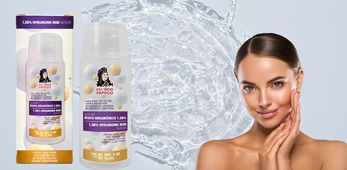 Del Indio Papago Hyaluronic Acid Serum (3.38 Fl Oz) / Serum Acido Hialuronico 1.38% Para, todo tipo de Piel - Intensive Daily Hydration, For All Skin Types, Anti Aging Formula - LIMITED EDITION!!!