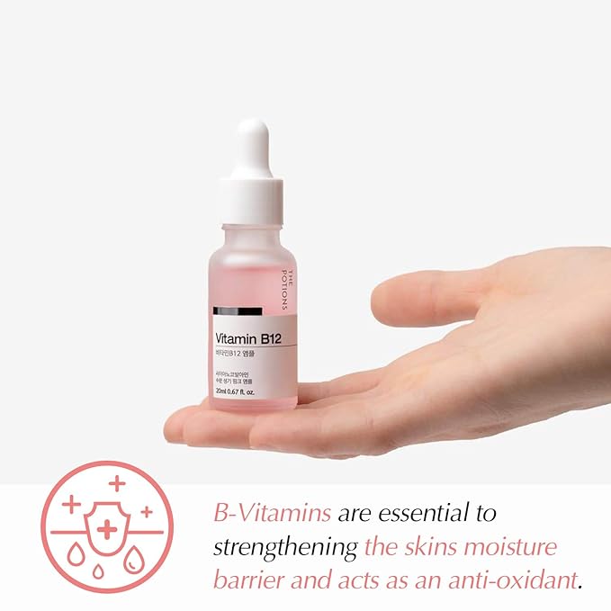 The Potions Vitamin B12 Ampoule Face Serum for Women (Custom Blend), Dry-Prone Skin Care (Minimal Formula), Pore Minimizer, Dark Spots, Uneven Skin Tone, 0.67 fl oz