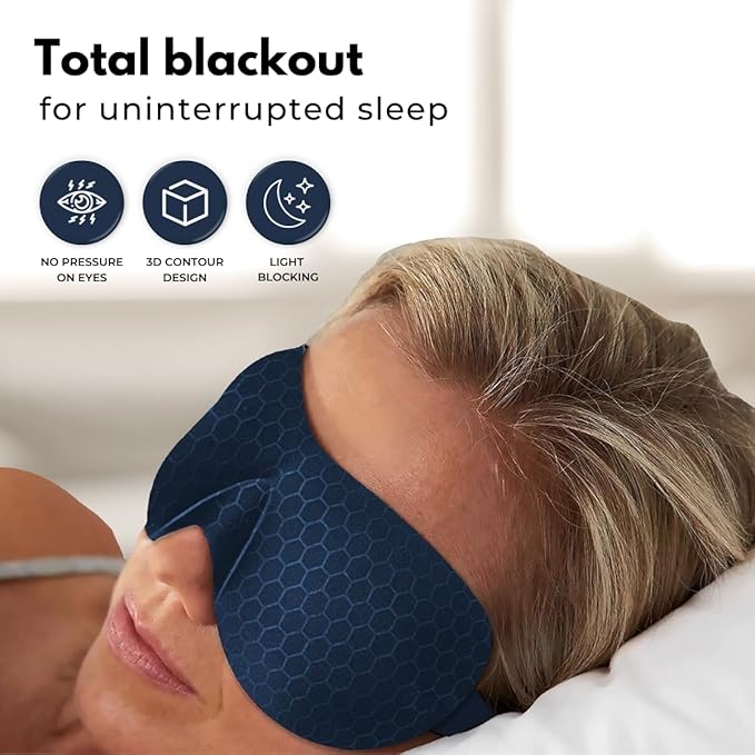 3D Contoured Eye Mask for Sleeping | Sleep Mask for Side Sleepers | Eyelash Extensions with Velcro Closure | Shade Cover | Eye Sleeping Mask | Flight Essential | Blue | Concave Molded