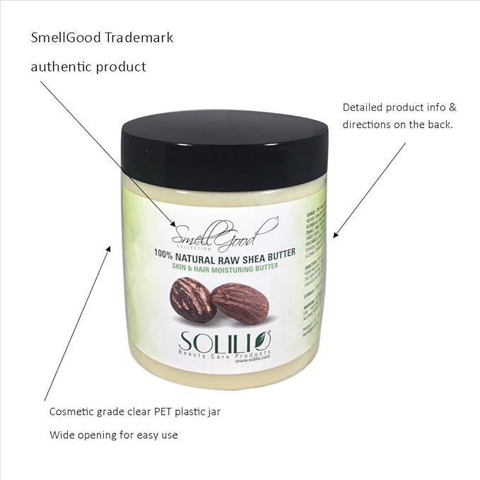 Pure Unrefined Shea Butter, totally natural and organic, ivory color, packed in 8OZ Jar, 18 Units