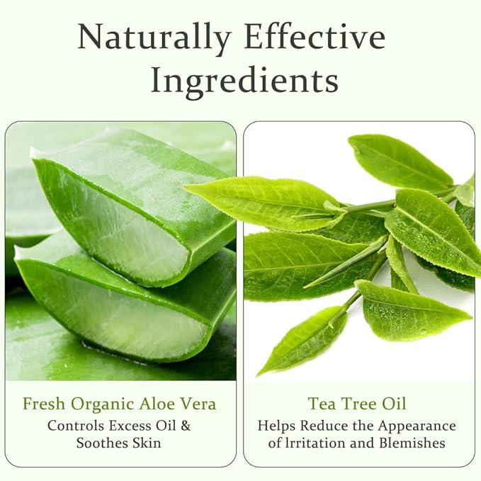 Aloderma Organic Aloe Vera Gel for Skin + Tea Tree Oil, Made within 12 Hours of Harvest, Soothing Pure Aloe Vera Gel for Face, Works Great for Scalp, Acne & Aftershave, All Natural Aloe Gel - 10.6 Oz