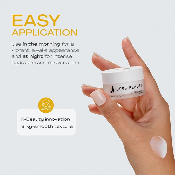 JESS BEAUTY | Coffee Break Eye Cream with 1% Caffeine, Squalane and Panthenol I Beauty and Self Care - Korean Beauty Eye Contour 0.5 fl. oz