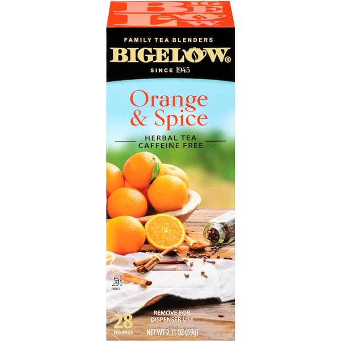 Bigelow Orange & Spice Herbal Tea 28-Count Box (Pack of 1) Caffeine-Free Soothing Herbal Tea Sweetly Citrus-y Tea with an Herbal Twist