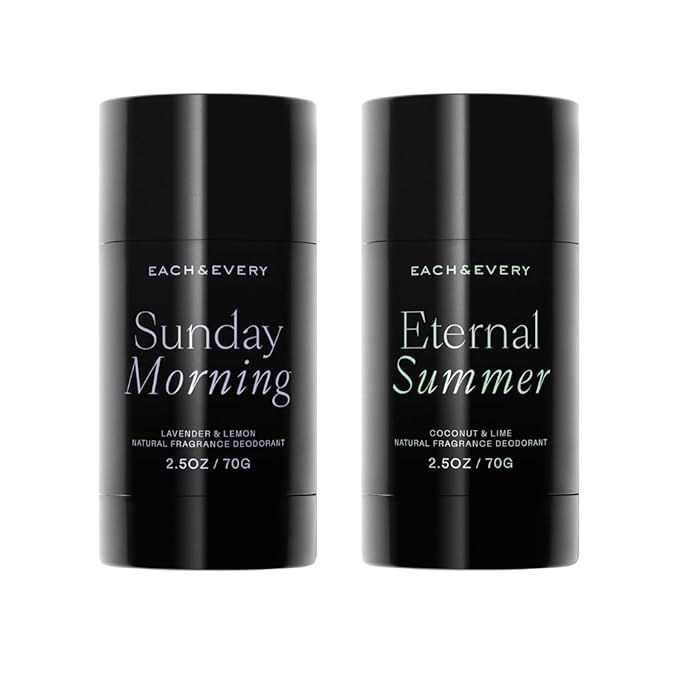 Each & Every Aluminum Free Deodorant for Women & Men, Lavender & Lemon + Coconut & Lime - All Natural Deodorant for Sensitive Skin, EWG Verified - Clean, Baking Soda-Free, Plant-Based - 2.5oz, 2 Pack