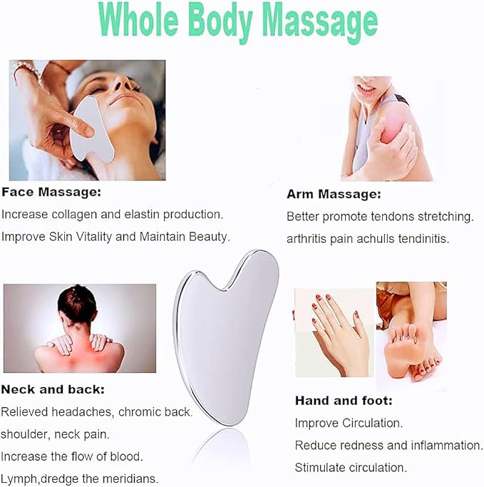 Gua Sha Facial Tools Stainless Steel Face Roller and Gua Sha Set for Puffiness and Skin Care Routine,Lymphatic Drainage, Facial Tension