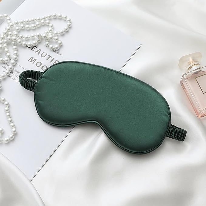 Silk Satin Sleeping Eye Mask, Green Sleep Eye Night Blindfold for Women and Men, Soft Breathable Blackout Eyeshade Eye Cover for Travel, Wedding Bridesmaid Gift