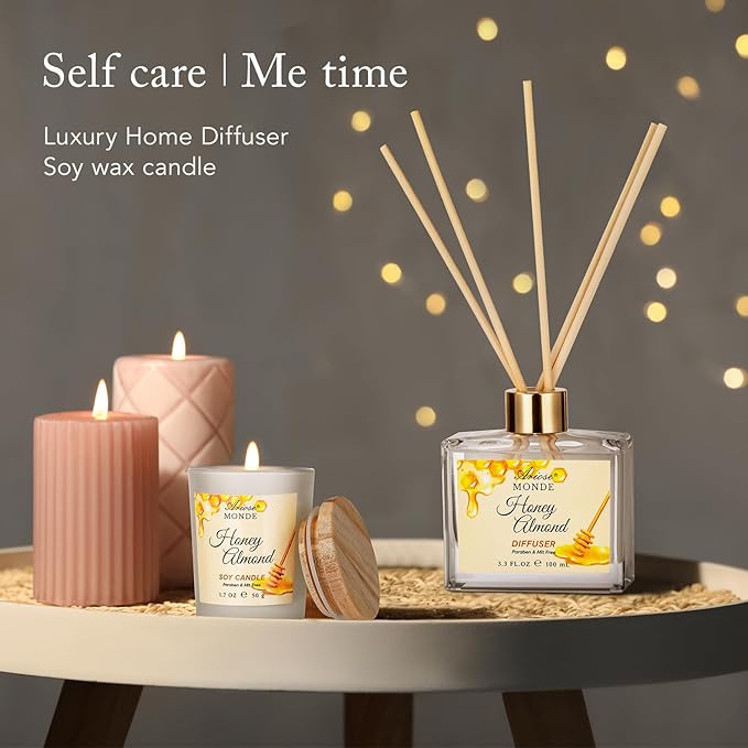 Bath & Body Gift Set, Luxury Home Spa Bath Gift Basket, Honey Almond Scented Bath Set, Pamper Gifts for Women & Teens, 15 Pcs Relaxing Home Spa Kit with Bubble Bath, Bath Salts, Body Lotion