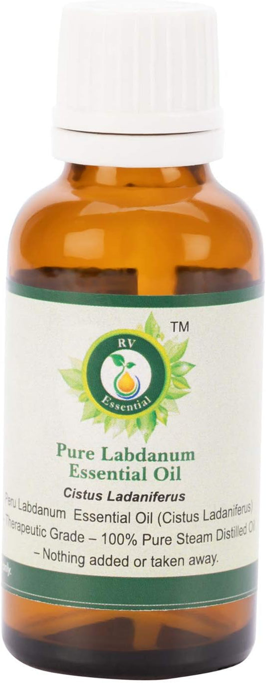 R V Essential Pure Labdanum Essential Oil 30ml (1.01oz)- Cistus Ladaniferus (100% Pure and Natural Steam Distilled)
