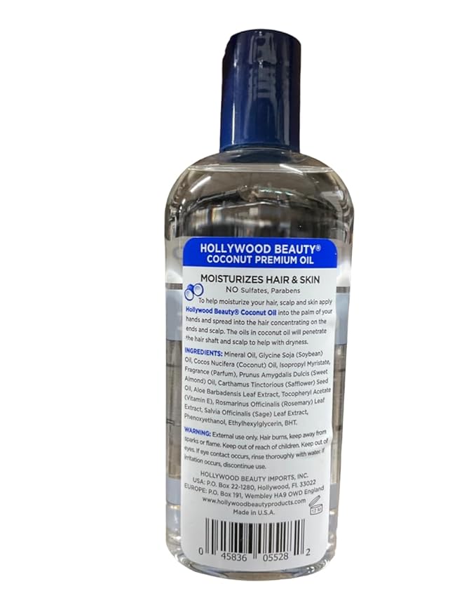 Hollywood Beauty Coconut Oil Moisturizes Hair & Skin 8 Oz,Pack of 2