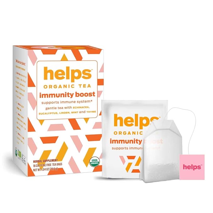 HELPS TEAS | Helps Immunity Boost Tea | Organic herbal blend of Echinacea, Eucalyptus, Mint, Linden, Thyme and Natural Honey Flavor. Facilitates Respiratory Health | 16 Tea Bags - Pack of 6 |