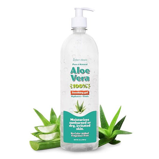 Aloe Vera Gel for Skin - 100% Pure & Natural Organic, Moisturizing, Face Skin & Hair Care, Sun Burn Relief, Hydrating & Soothing for Dry Skin, Made in USA, Unscented, 32 oz