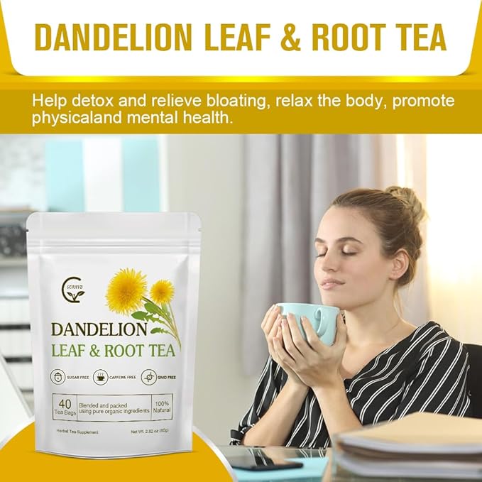Organic Dandelion Leaf & Root Tea, Supports Kidney Function and Healthy Digestion, Caffeine Free, 40 Tea Bags