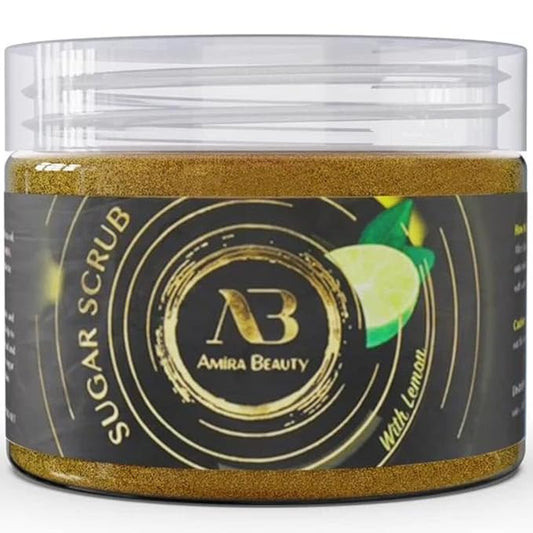 Amira Beauty Lemon Sugar Body Scrub Exfoliating Ultra Hydrating Moisturizing Scrub - Fights Cellulite & Stretch Marks (14oz)