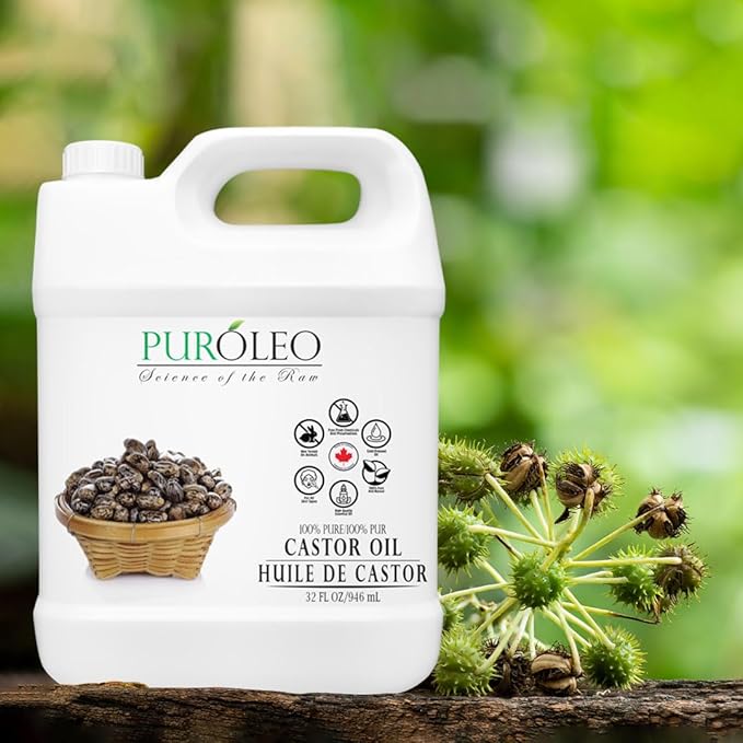 PUROLEO Castor Oil 32 Fl Oz/946 ML (Packed In Canada) 100% Pure and Natural Hair, Lash, Beard, Eyelashes & Eyebrow Oil Black castor oil for brow lashes, Make eyelash serum, hair serum for dry hair