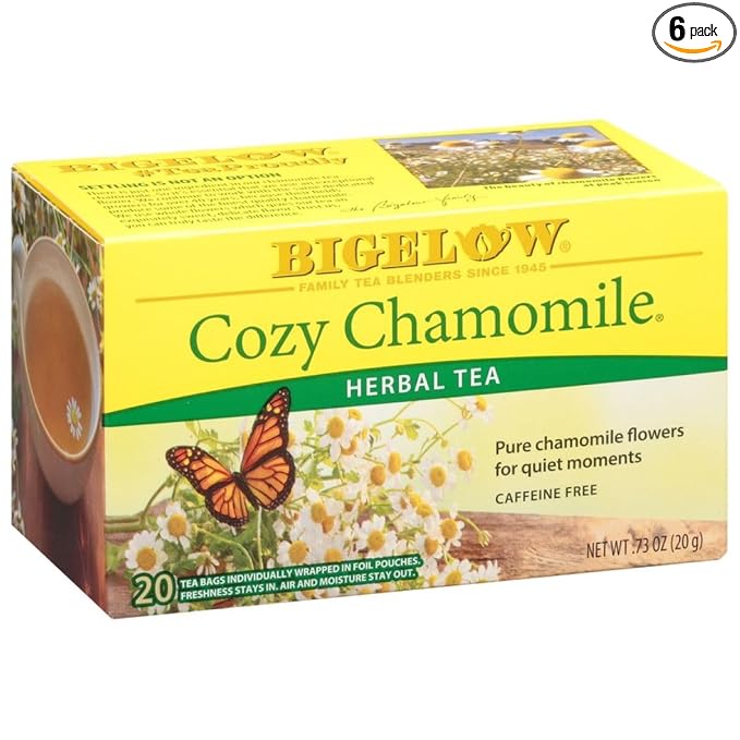 Bigelow Tea Cozy Chamomile Herbal Tea, Caffeine Free Tea with Chamomile Flowers, 20 Count Box (Pack of 6), 120 Total Tea Bags
