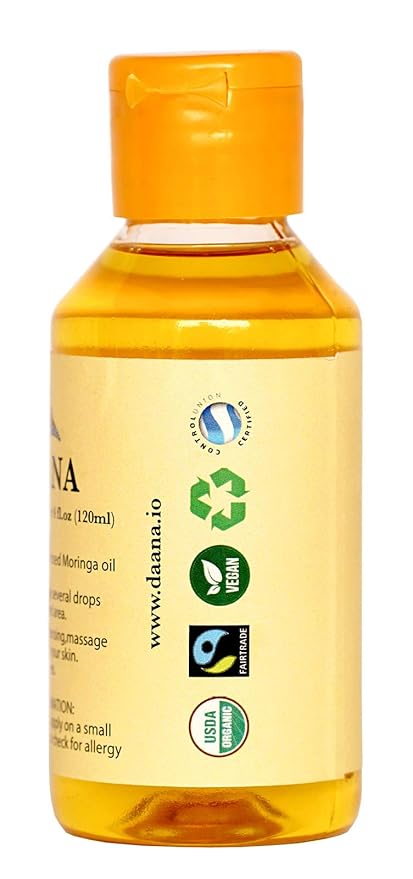 DAANA Moringa Oil for Skin: Certified USDA Organic, Extra Virgin, Cold Pressed (4 fl oz)