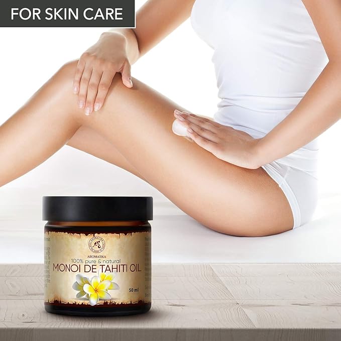 Monoi de Tahiti Carrier Oil 1.7 Fl Oz - Pure & Natural Cold Pressed Monoi Base Oil - Cocos Nucifera - Gardenia Tahitensis - Unrefined Carrier Oil for Essential Oils - Face & Body Care - Massage