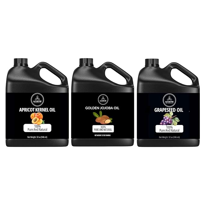 Naturevibe Botanicals Apricot Oil 32oz Golden Jojoba Oil 32oz and Grapeseed oil 32oz | Oil Combo