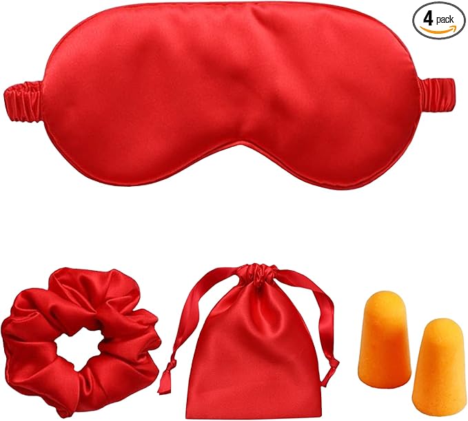 Silk Satin Sleeping Eye Mask, Red Sleep Eye Night Blindfold for Women and Men, Soft Breathable Blackout Eyeshade Eye Cover for Travel, Wedding Bridesmaid Gift