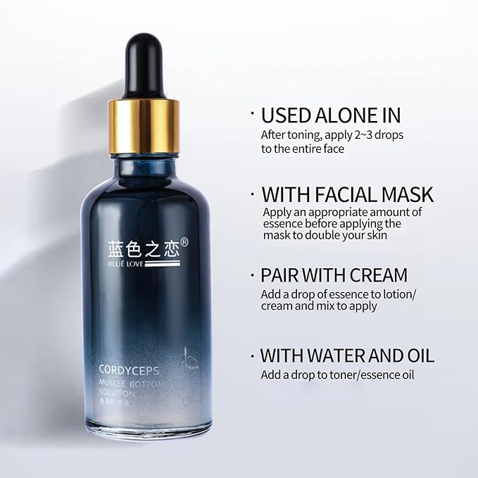 BLUE LOVE 3PCS Cordyceps Facial Essence Serum - Reduces Fine Lines & Wrinkles, Hydrating & Anti-Aging Formula with Natural Ingredients for All Skin Types