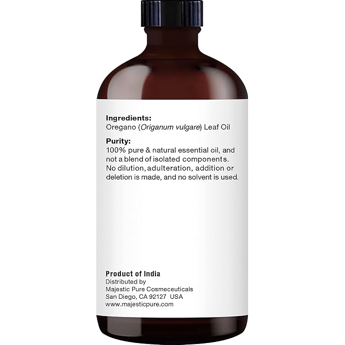 MAJESTIC PURE Oregano Essential Oil | 100% Pure and Natural Oregano Oil | Premium Grade Essential Oils for Hair Care, Home Diffusers, Skin, Aromatherapy, Massage and Humidifiers | 4 Fl Oz