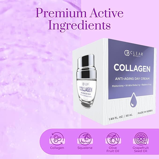 Collagen Daily Face Moisturizer - Dermatologist Tested, Reduces Wrinkles, Fine Lines, Hydrating, Anti-Aging, Clean Beauty, Cruelty-Free Korean Skin Care - All Skin Types - 1.69 oz
