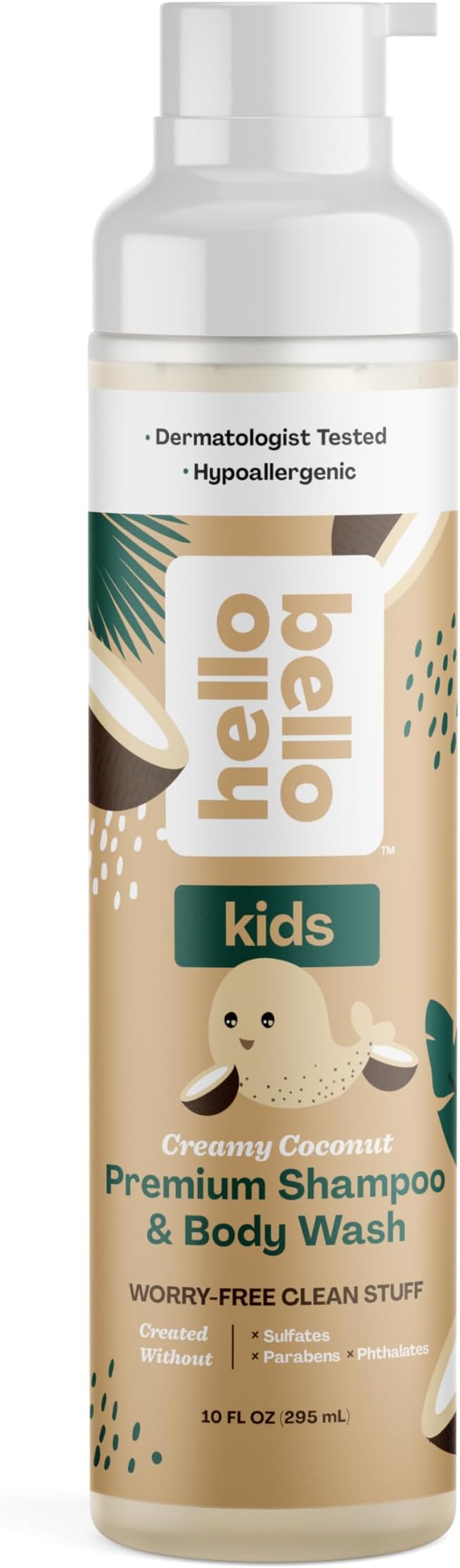 Hello Bello Kids Shampoo and Body Wash, Gentle Hypoallergenic Formula, Vegan and Cruelty-Free, Creamy Coconut Scented, 10 fl oz