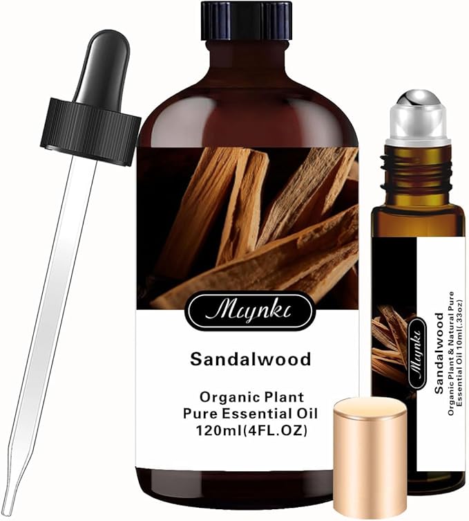 Sandalwood Essential Oil - 4 Fl Oz & Sandalwood Oil Roll On 10ML Essential Oil Set for Aroma Diffuser Home Fragrance Bath SPA Yoga DIY Candle Making Perfume Gift for Women