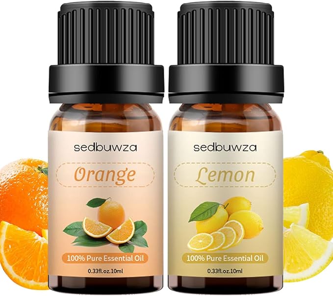 Sedbuwza Lemon Orange Essential Oil Set, Lemon Fragrance Oil Orange Scent Oil Set for Diffuser, Aromatherapy, Massage, Soap, Candle Making 2 x 10 ml