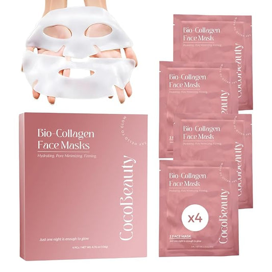 Bio Collagen Face Mask – Hydrating & Anti-Aging Korean Collagen Sheet Masks, Deep Hydration, Smooths Fine Lines, Overnight Face Mask for Radiant Skin (4 pcs)