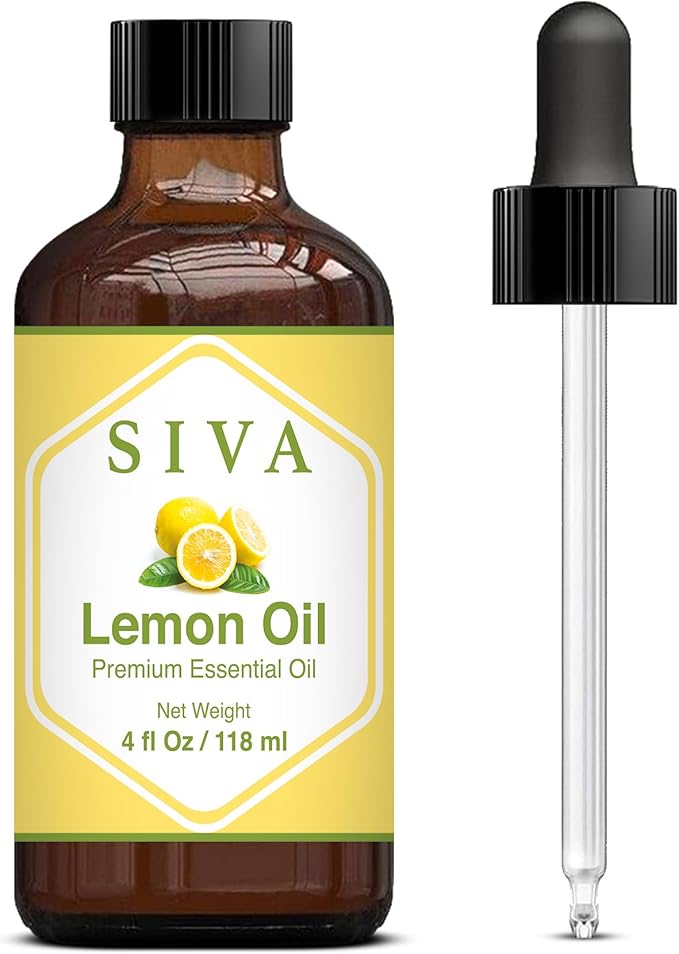 SIVA Lemon Essential Oil - 4 Fl Oz – Natural Lemon Oil - for Diffuser, Face, Skin Care, Aromatherapy, Hair Care, Scalp and Body Massage - with Dropper