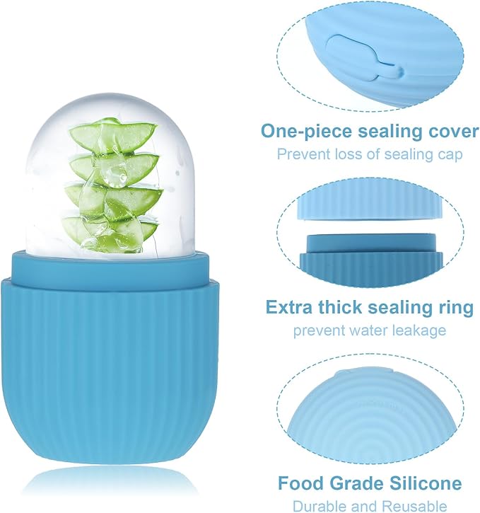 Ice Roller for Face and Eye for Massage Facial, Reusable Silicone ice Mold for Treatment Beauty Skin Care, Compress Shrinks Pores Anti-Wrinkle Reduces Puffiness, Improves Skin Elasticity (Blue)