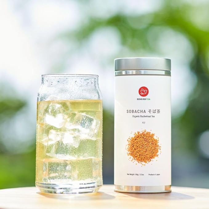 Senbird Organic Sobacha - Japanese Soba Buckwheat Tea - From Hokkaido - Loose Leaf in Airtight Tea Tin (3.5oz/100g)