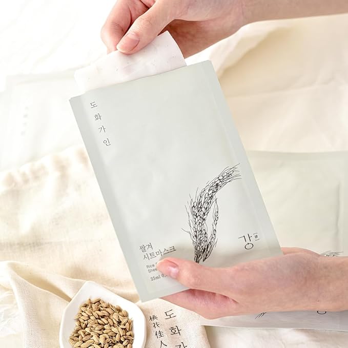 Rice Bran Sheet Mask | Nutrient Enriched Cotton Sheet Mask | Soothing & Nourishing | Made with Domestically Sourced Korean Rice | 10 Count